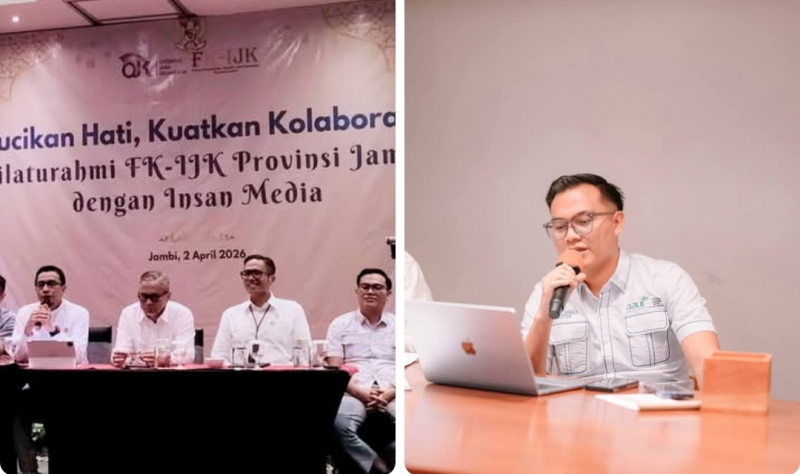 Ketua AAUI Jambi, Amir Hamza sampaikan materi di kegiatan Silaturahmi FK-IJK Jambi bersama media