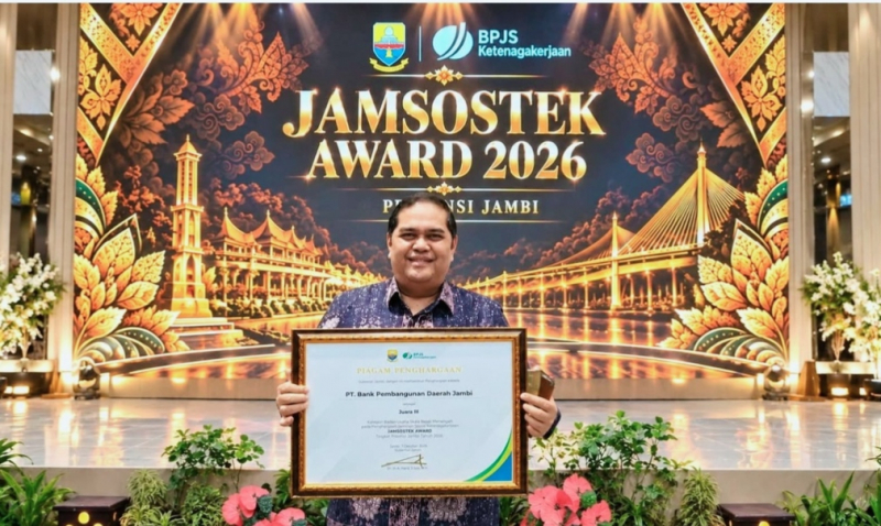 Bank Jambi Raih Jamsostek Award 2026, Komitmen Lindungi Pekerja dan Bantu Masyarakat Miskin Ekstrem Diapresiasi