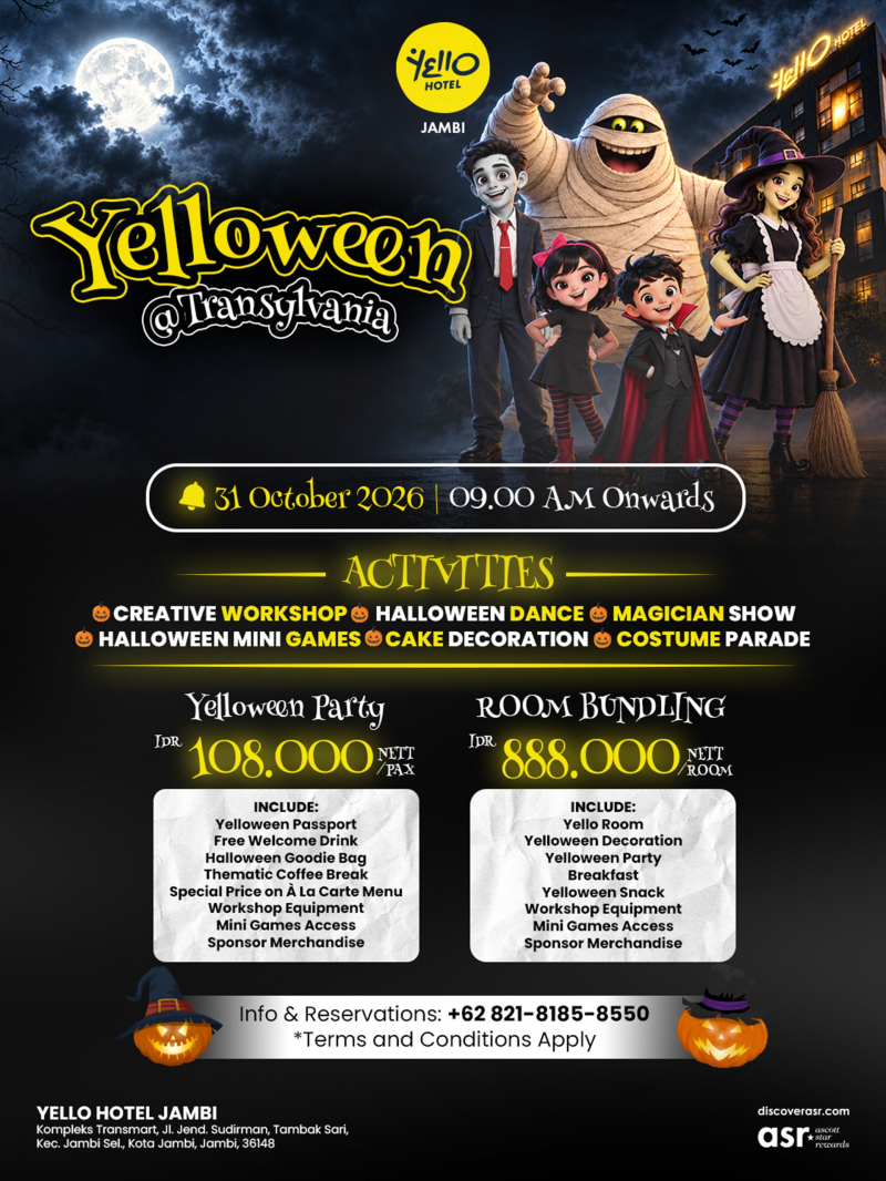 Yello Hotel Jambi Gelar Yelloween @Transylvania, Hadirkan Halloween Ramah Anak Penuh Kreativitas